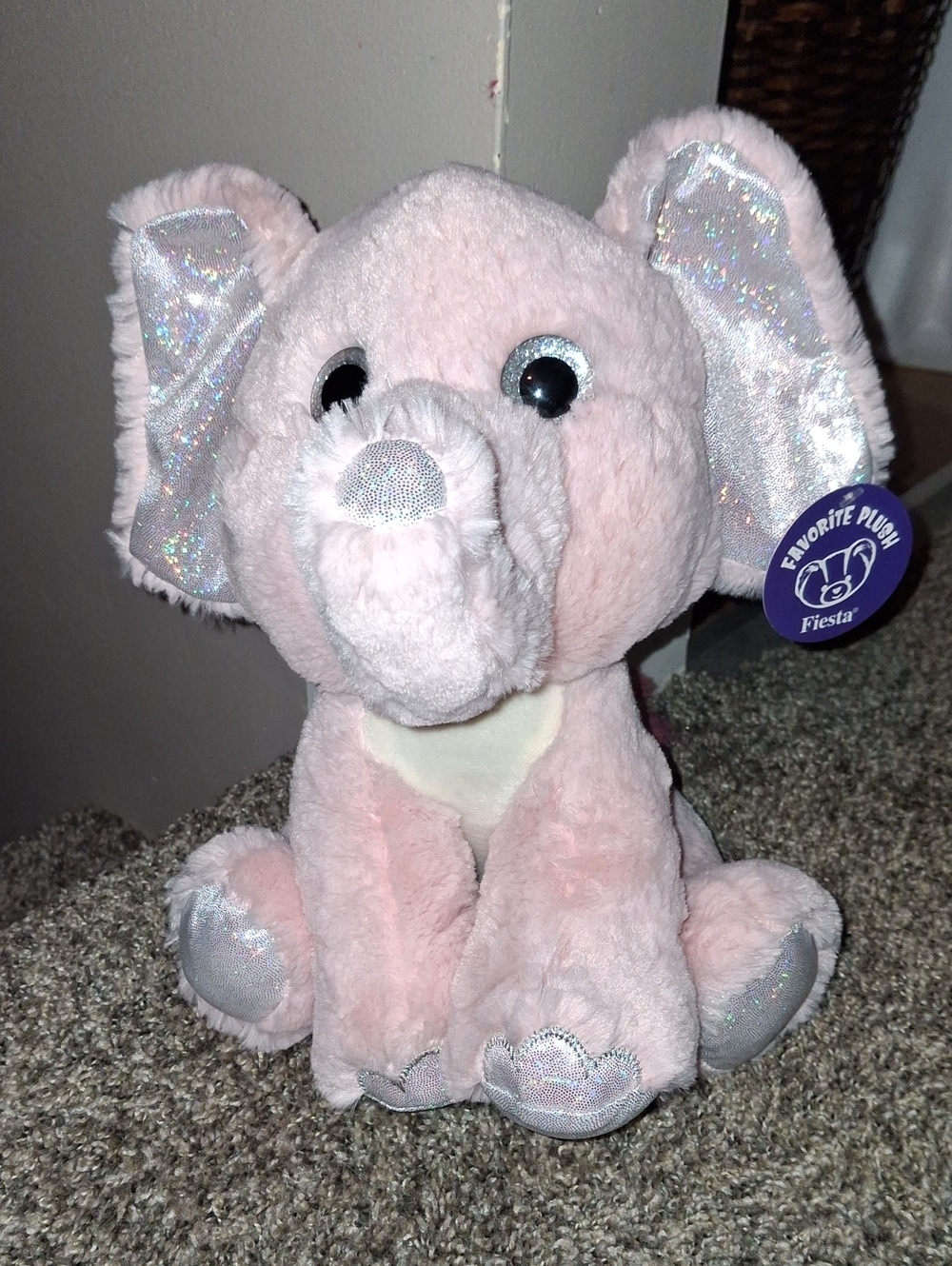 Fiesta Light Pink Plush Elephant with Sparkly Silver Accents